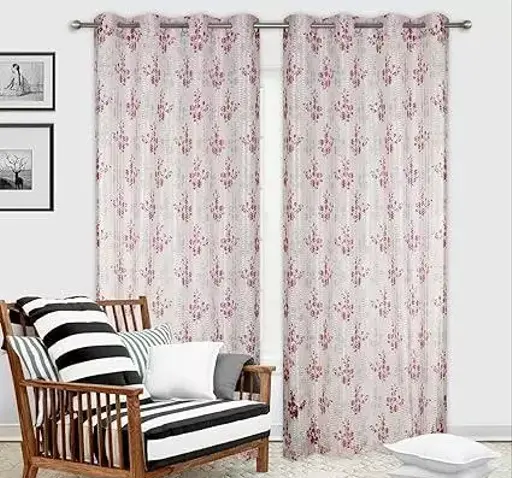 PREMIUM FLORAL NET PRINT CURTANS,SET OF 1 Color 1 (R706)