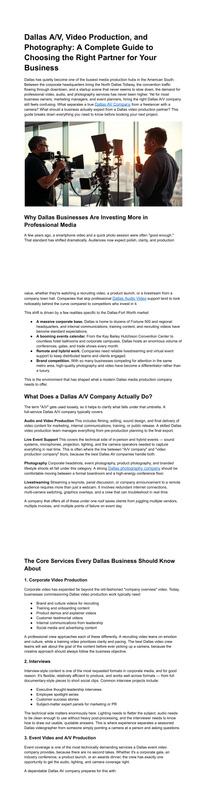 Dallas A V Video Production Photography Complete Business Guide