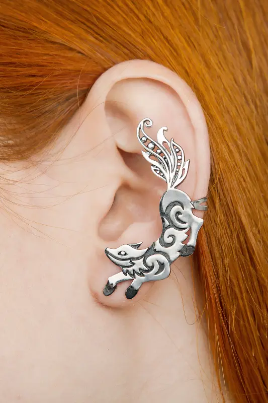 アクセサリー Animal Fetish Pierced Earrings - Silver Amazon.com: Punk Wolf Animal Stud Earrings for Men Women