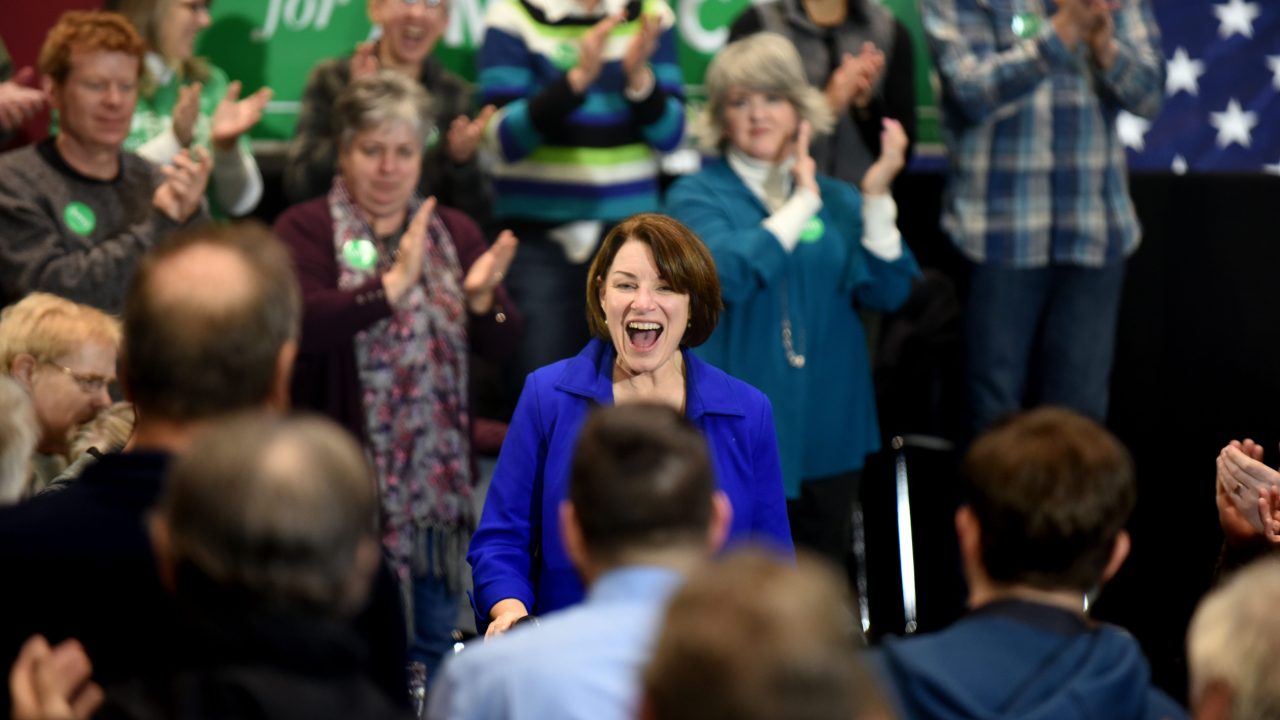 Amy Klobuchar greeting people in Iowa during her Campaign