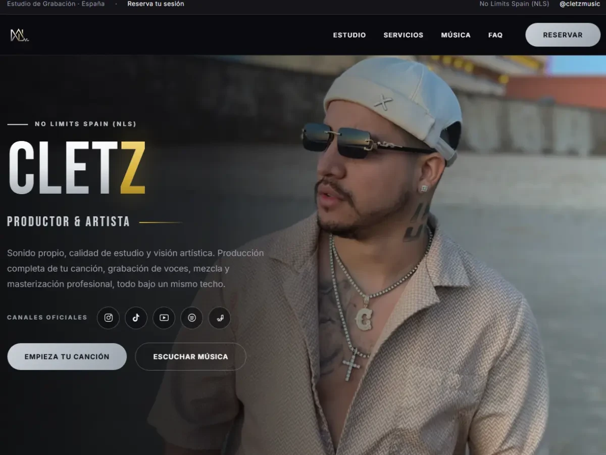 Landing One Page de Cletz, productor y artista, sello No Limits Spain