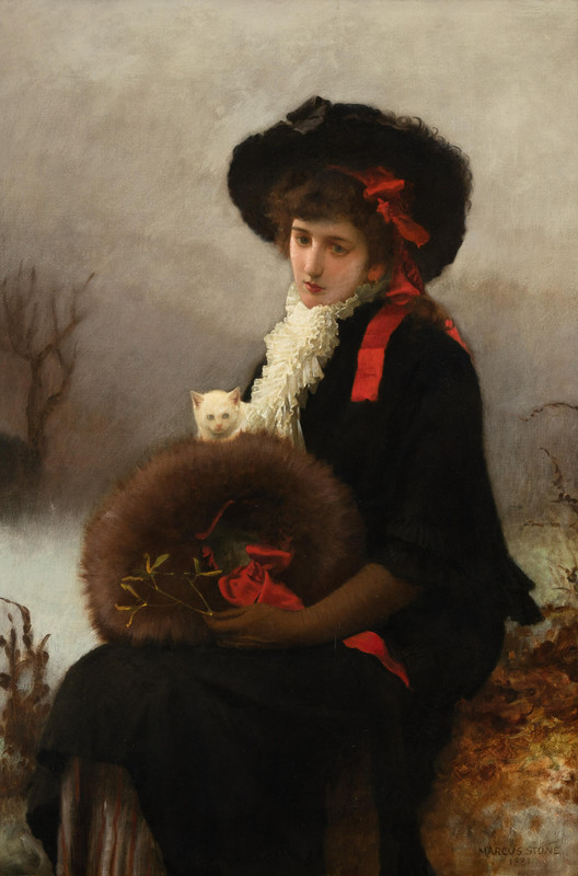 Lady-with-Cat-by-Marcus-Stone-1881
