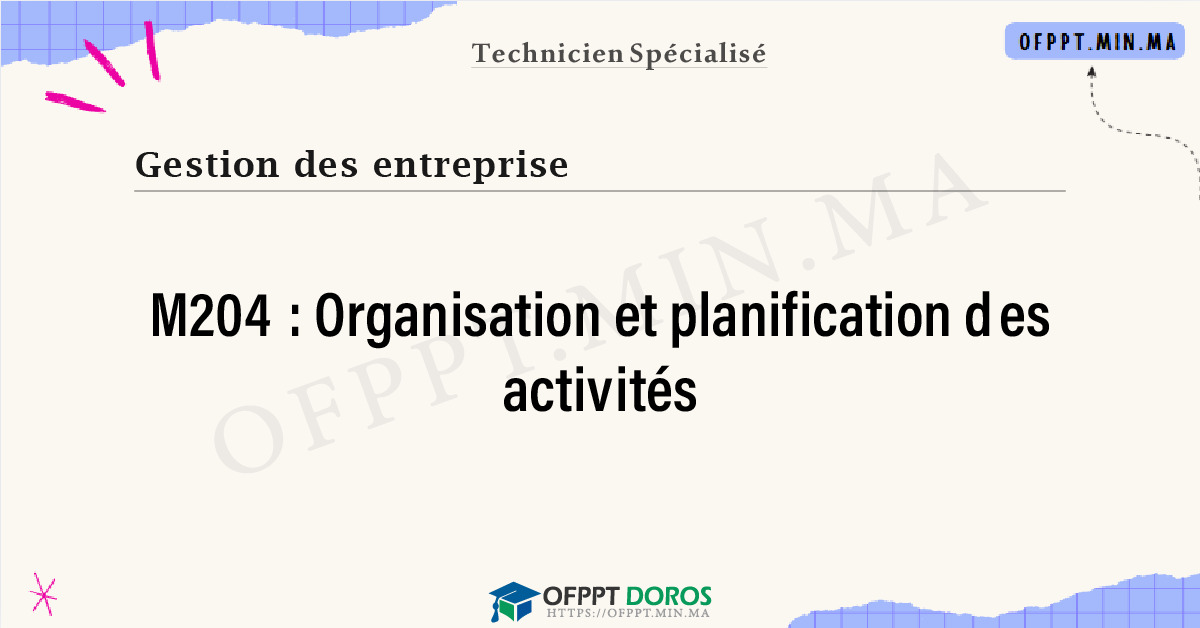 Sommaire détaillé du cours Organisation et planification des activités M204 OFPPT - Structure du module
