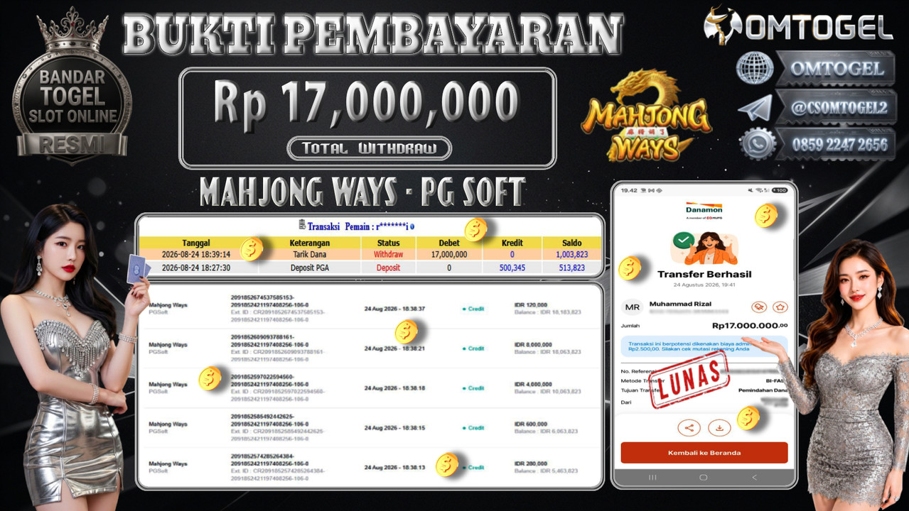 OMTOGEL JACKPOT PG SOFT MAHJONG WAYS Rp,17,000,000,- DIBAYAR LUNAS