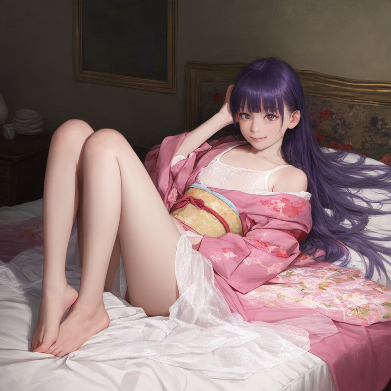 1girl, younger, healthyman, looking at viewer, flat chest, purple hair, long hai s-3025923668