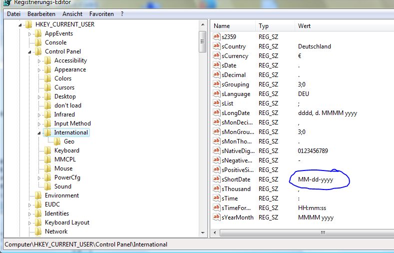 System short date format