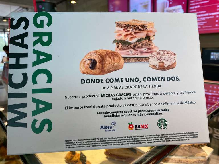 Starbucks: Productos michas Gracias a mitad de precio (8 pm al cierre de tienda) 
