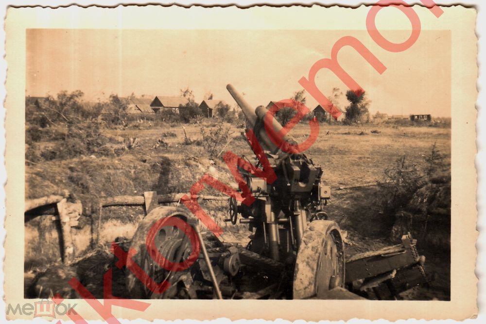 Трофейная советская пушка на позиции Орудие Зенитка Деревня