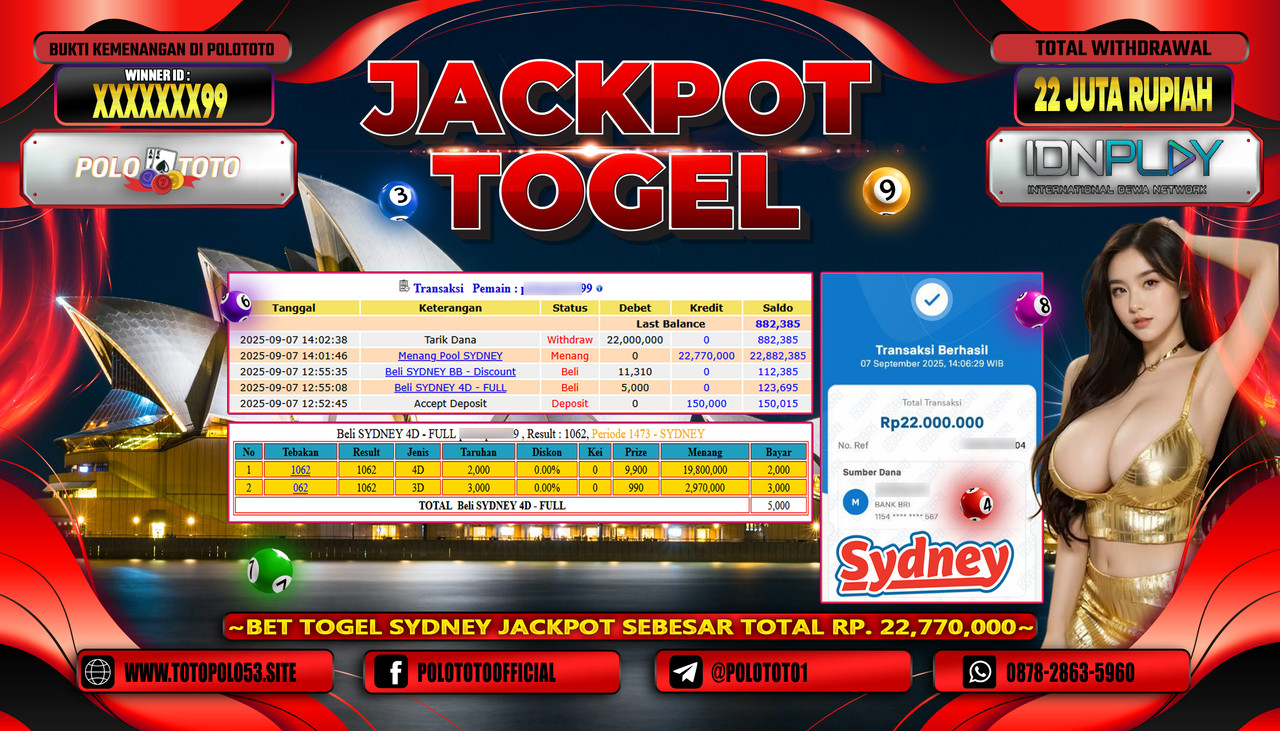 POLOTOTO JACKPOT TOGEL POOL SYDNEY Rp.22.000.000,- LUNAS
