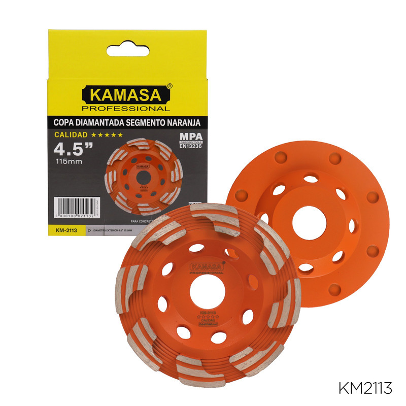 DISCO COPA DIAMANTADO TRIPLE SEGMENTO 4.5" (115MM) NARANJA KAMASA*****