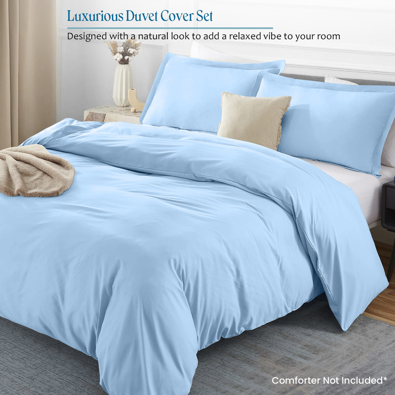 Picture of 1000 TC 100% Egyptian Cotton Duvet set Zipper Closur Ultra Soft Durable and Fade Resistant Color Light Blue Solid size Full