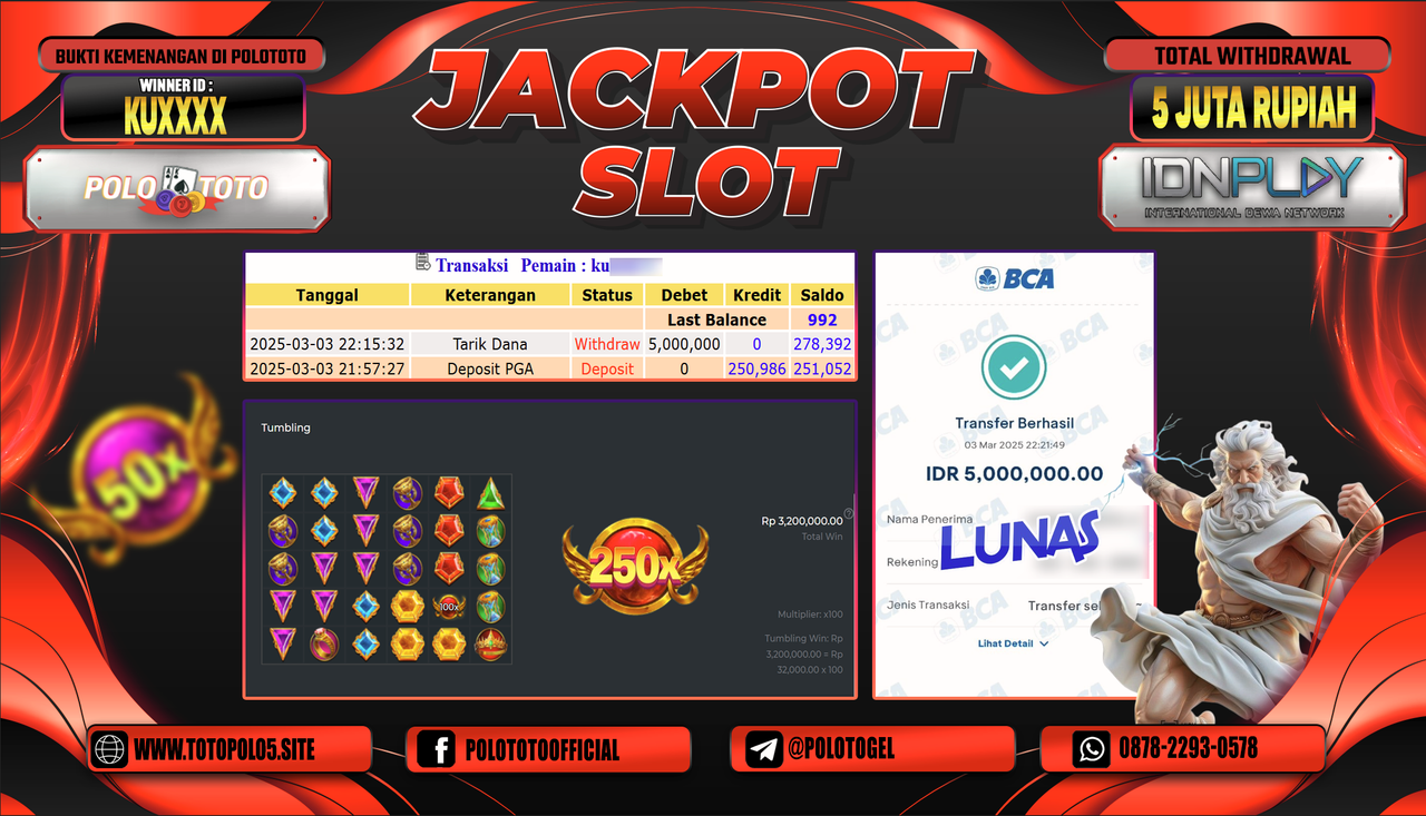 POLOTOTO JACKPOT SLOT GATES OF OLYMPUS Rp.5.000.000,-