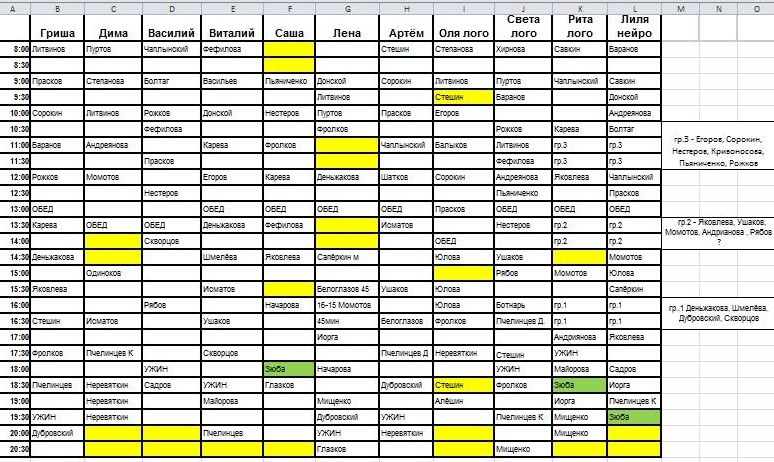 расписание