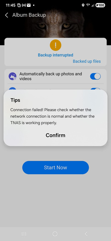 Mobile TNAS Backup Error