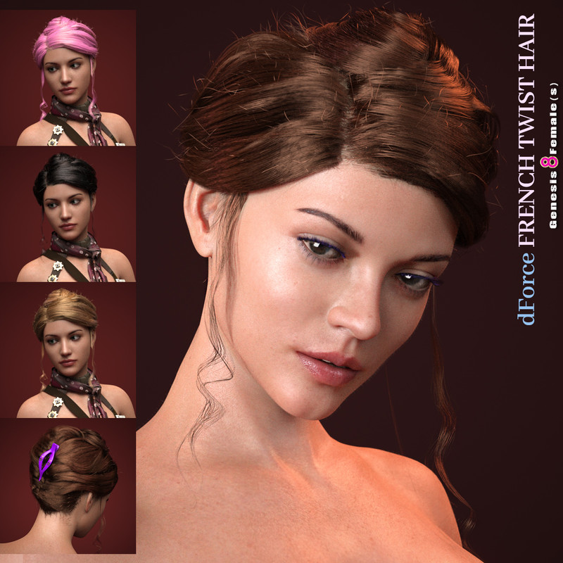 dForce_French Twist Hair for Genesis 8 Female(s)