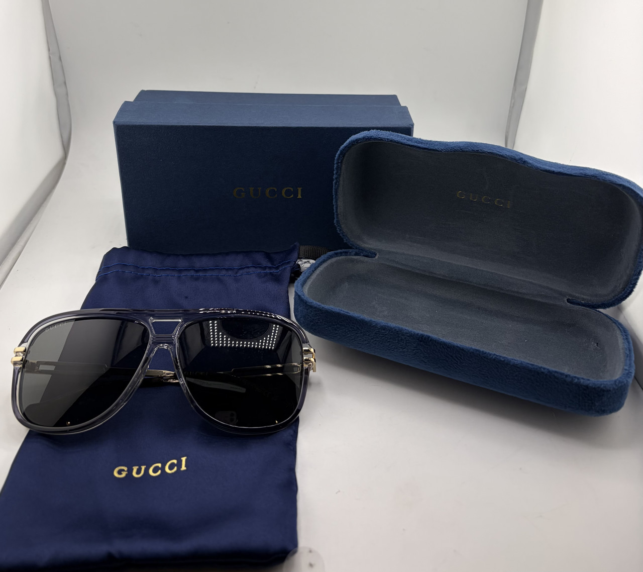 GUCCI GG1105S 001 CRYSTAL GREY/GOLD 63-12-145 UNISEX XL SUNGLASSES
