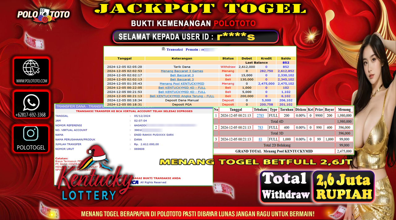 POLOTOTO JACKPOT TOGEL PASARAN KENTUCKY LOTTERY Rp.2,612.000,-