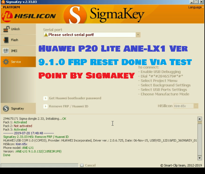 Huawei P20 Lite ANE-LX1 Ver 9.1.0 FRP Reset Done Via Test Point By Sigmakey  - GSM-Forum