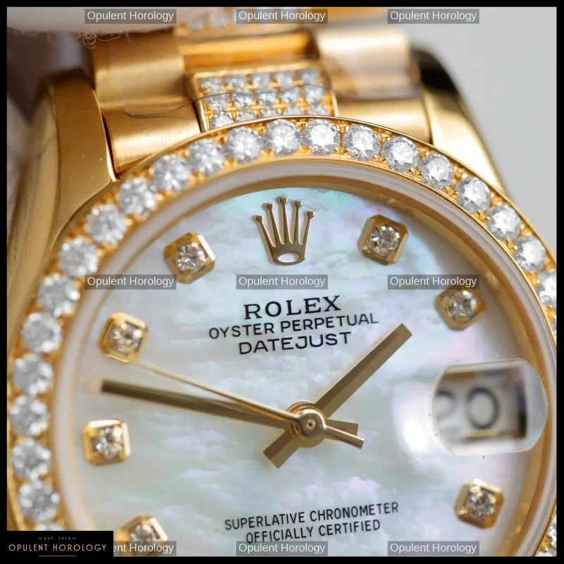 Rolex Datejust Women's Mother of Pearl Moissanite Gold Plated 31mm - Super Clone
