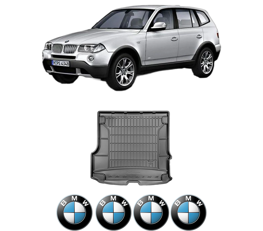 Tavita Portbagaj BMW Seria X3 (E83) din 2003-2011, Protectie Portbagaj Auto, 4x Stickere auto cu BMW