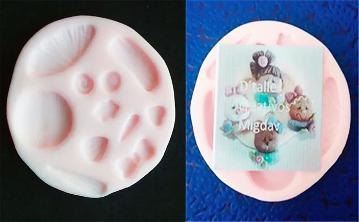 Molde silicona caras surtidas x4 de 2.5cm para apliques