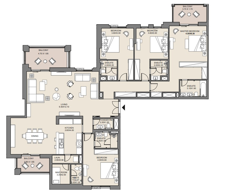 Jadeel 4 BR apartment keyplan and layout at Madinat Jumeirah Living showing unit positioning and building configuration – premium Dubai property Distress Deal floorplan