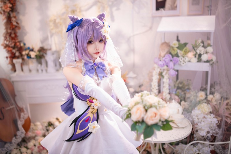 艾西Aiwest 刻晴花嫁Cosplay写真图集 原神刻晴婚纱高清图集 40P (223.2M)插图