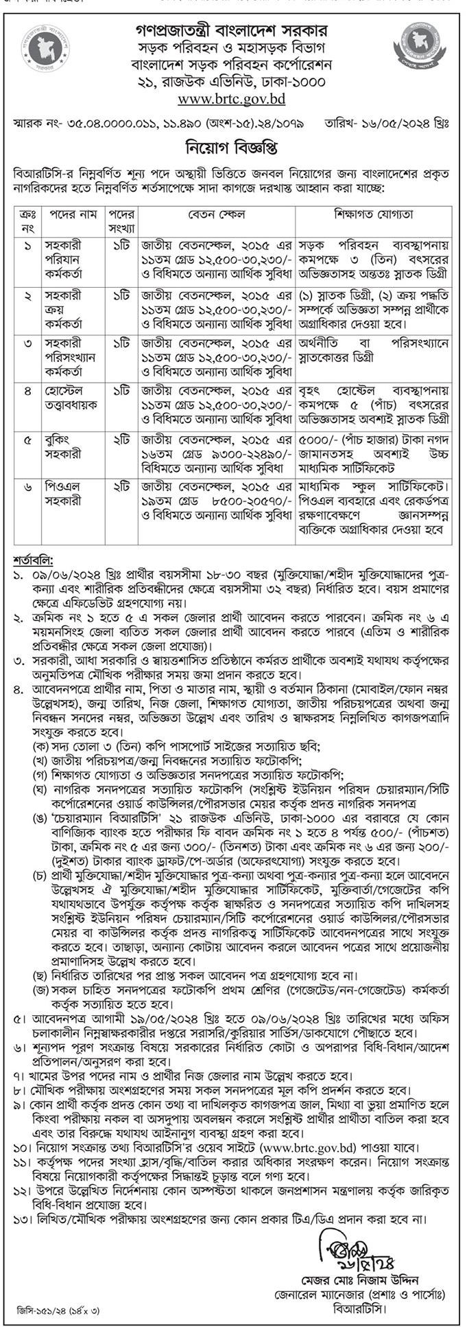 BRTC Job Circular