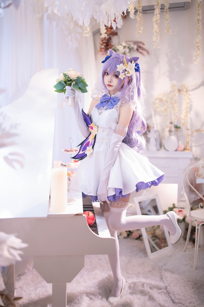 艾西Aiwest 刻晴花嫁Cosplay写真图集 原神刻晴婚纱高清图集 40P (223.2M)插图