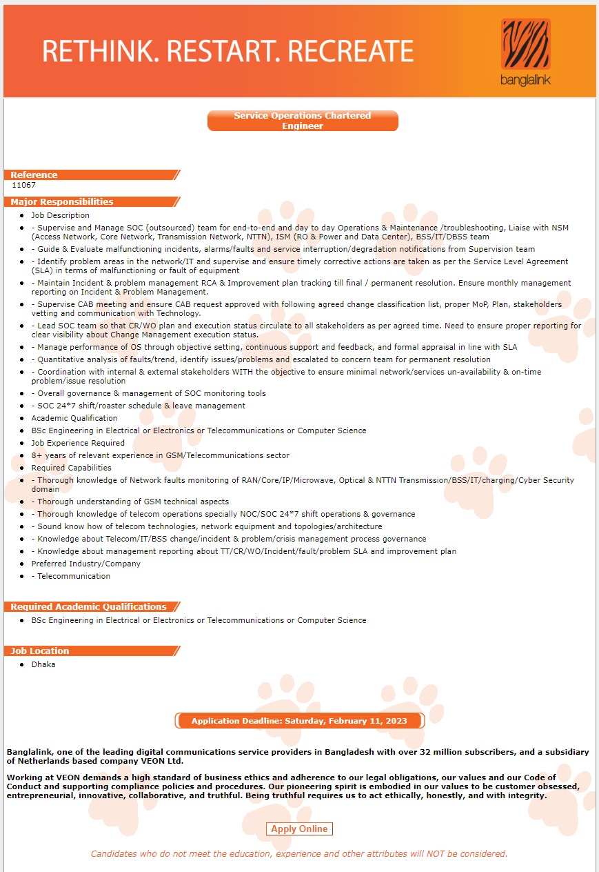 Banglalink Job Circular 2023
