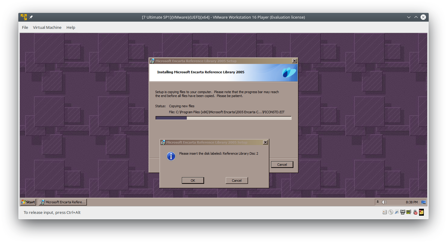 [7 Ultimate SP1]{VMware}{UEFI}[x64](VM) - trying to install Encarta 2005