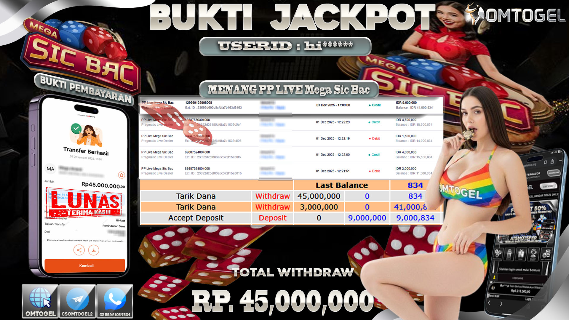 OMTOGEL JACKPOT PRAGMATIC LIVE DEALER PP LIVE MEGA SIC BAC  ,45 JUTA DI BAYAR LUNAS ,-