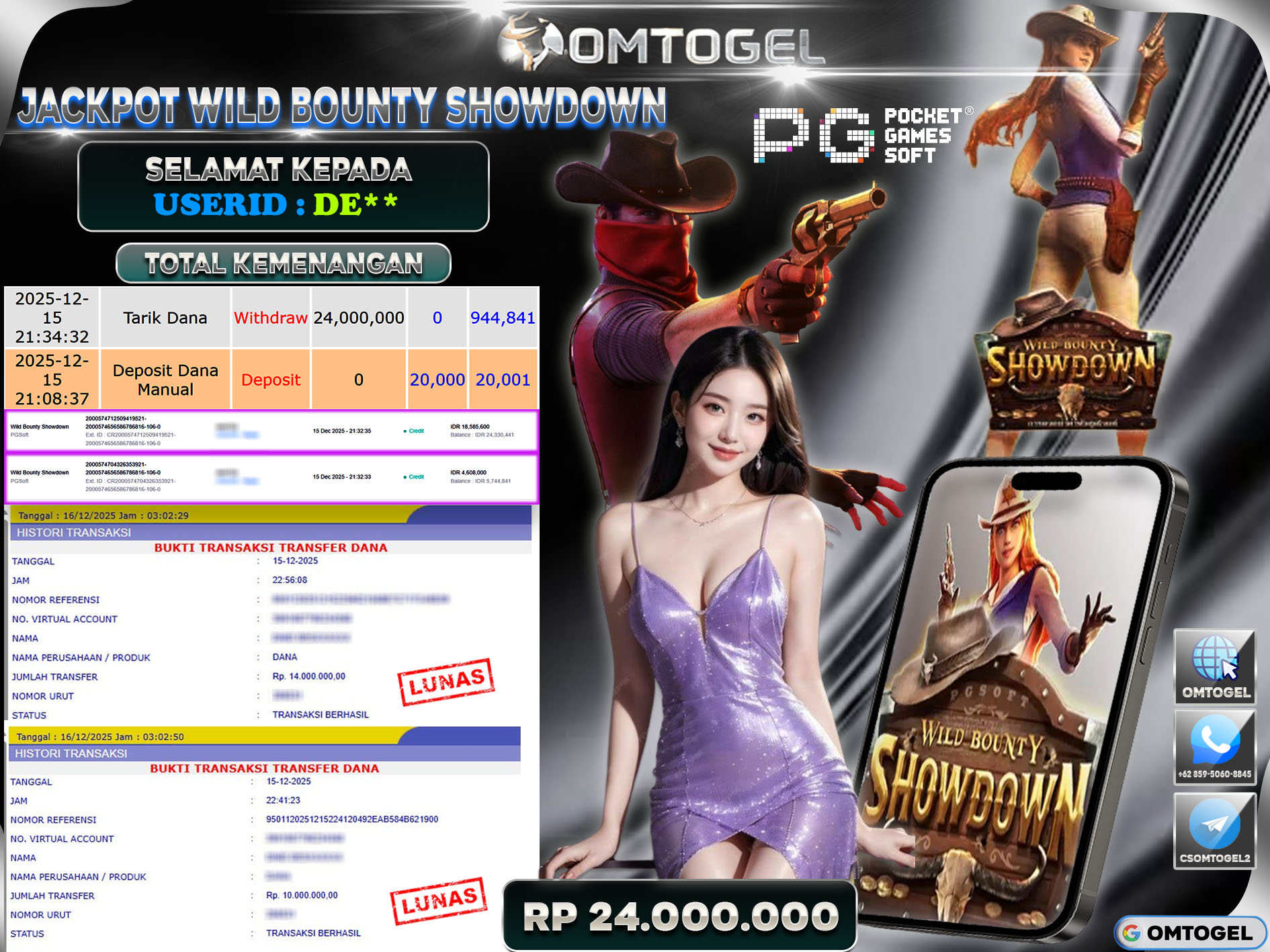 OMTOGEL JACKPOT PGSOFT WILD BOUNTY SHOWDOWN ,24 JUTA DI BAYAR LUNAS ,-