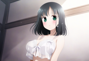 1girl, {{touyoko momoko (saki)}}, kobayashi ritz, black hair, green eyes, see-th s-4202131436