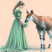 https://i.postimg.cc/DSVp7RGb/A-lady-in-a-long-green-dress-feeding-an-okapi-in-pastels.jpg