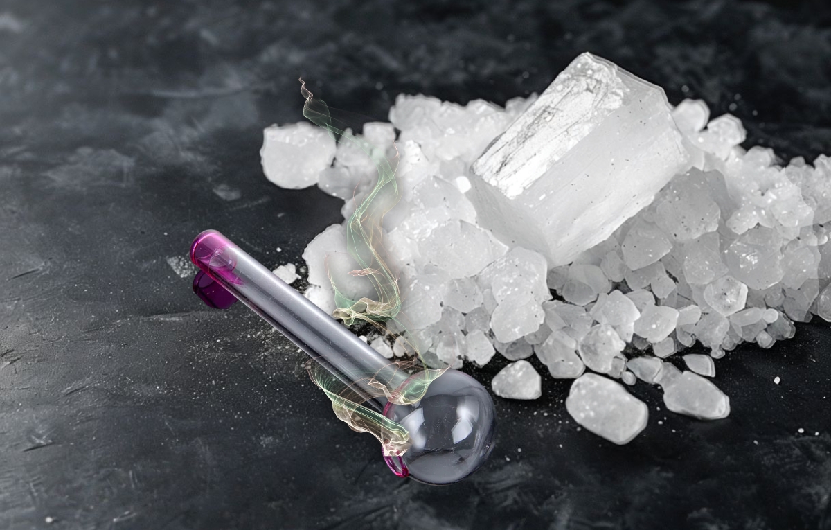 pipa de vidrio y sustancia meth