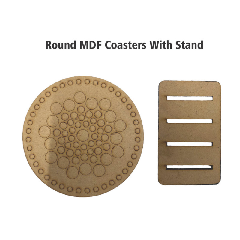 Penkraft Dot Mandala on Engraved round MDF Tea Coasters Hobbyist level DIY Kit 