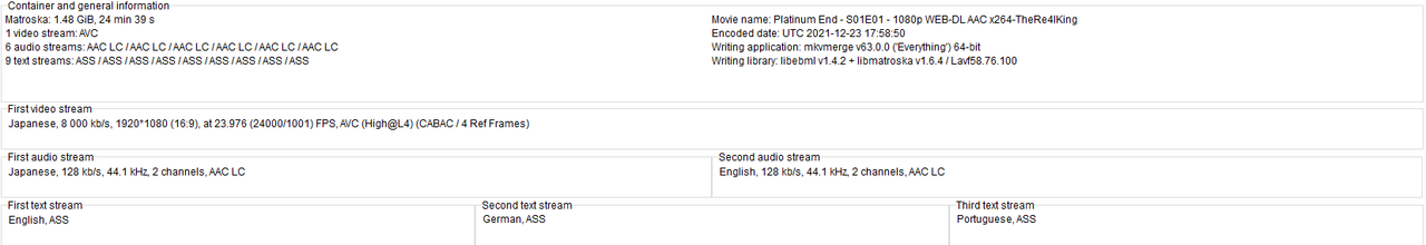 Platinum End S01E01 MediaInfo