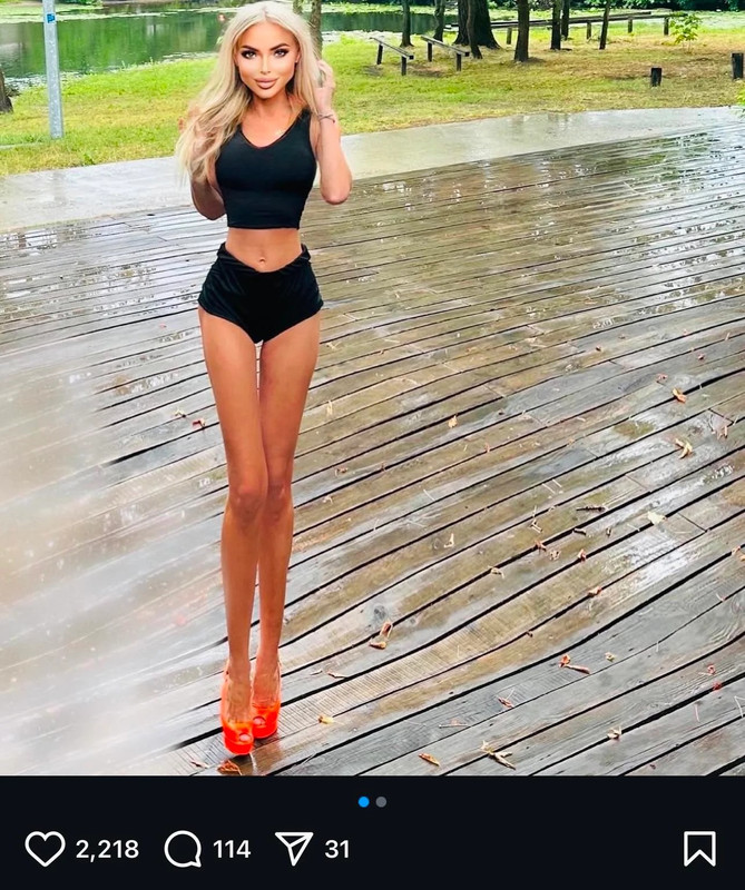 An instagram post of a woman photoshopped to look like a melted barbie