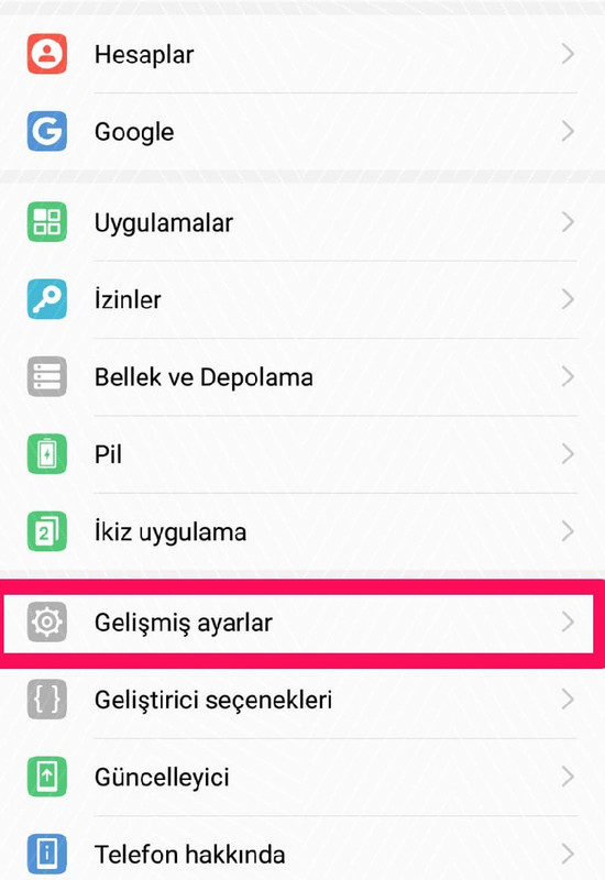 gelişmiş ayarkar