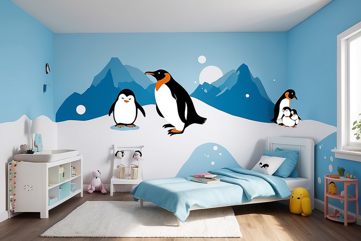 Modern Blue Triangular Bedroom Wall Design For Kids Rooms
