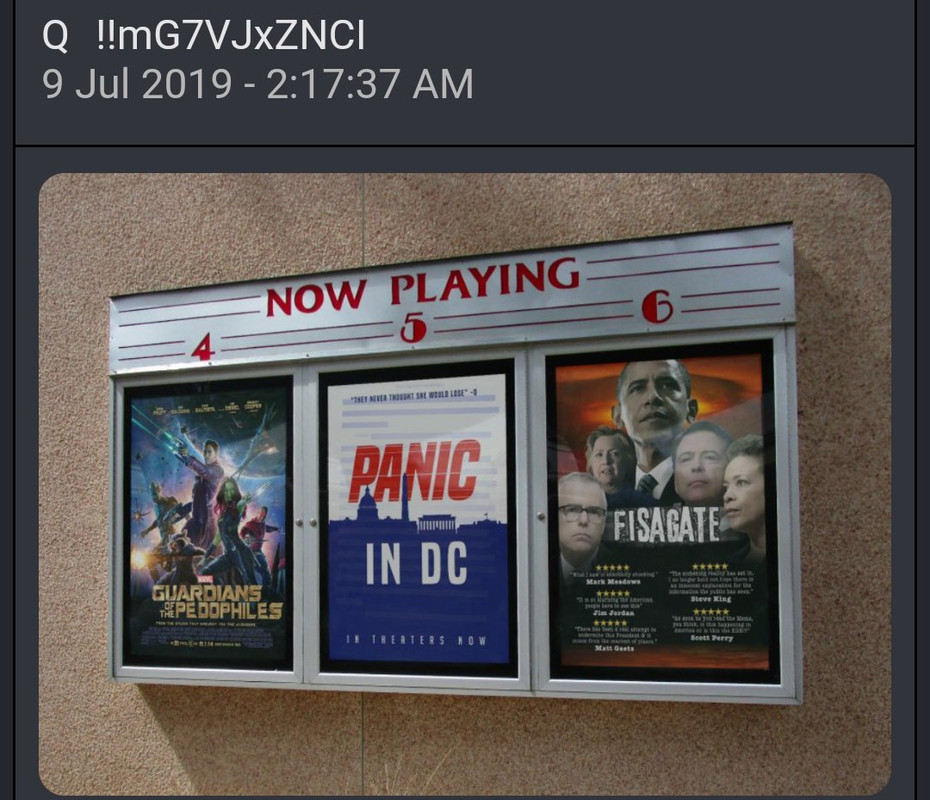 SCREENSHOT OF Q POST >>6957707  7-9-19 NOW PLAYING (FAKE MOVIE POSTERS: GUARDIAN OF THE PEDOPHILES, 