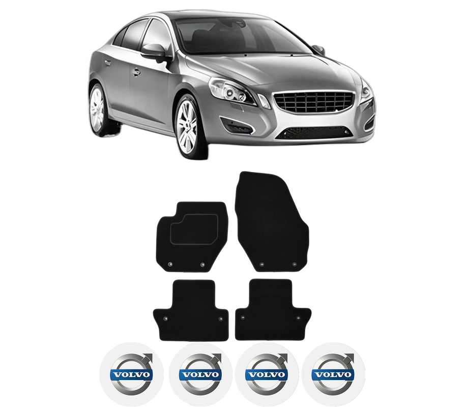 Set Covorase Presuri VOLVO S60 II (134) din 2010-2018, Auto, Material Textil Mocheta, 4 Stickere auto cu VOLVO