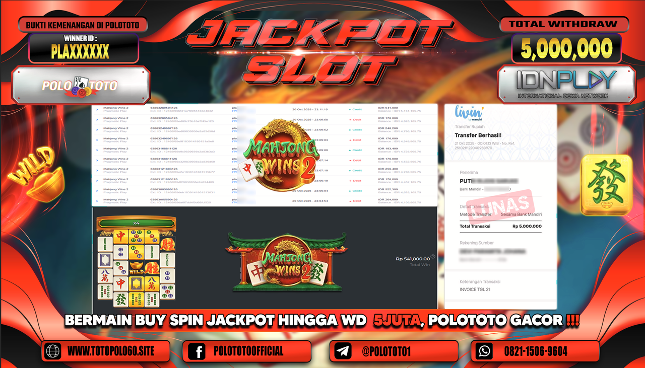 POLOTOTO JACKPOT SLOT MAHJONG WINS 2 Rp.5.000.000,-