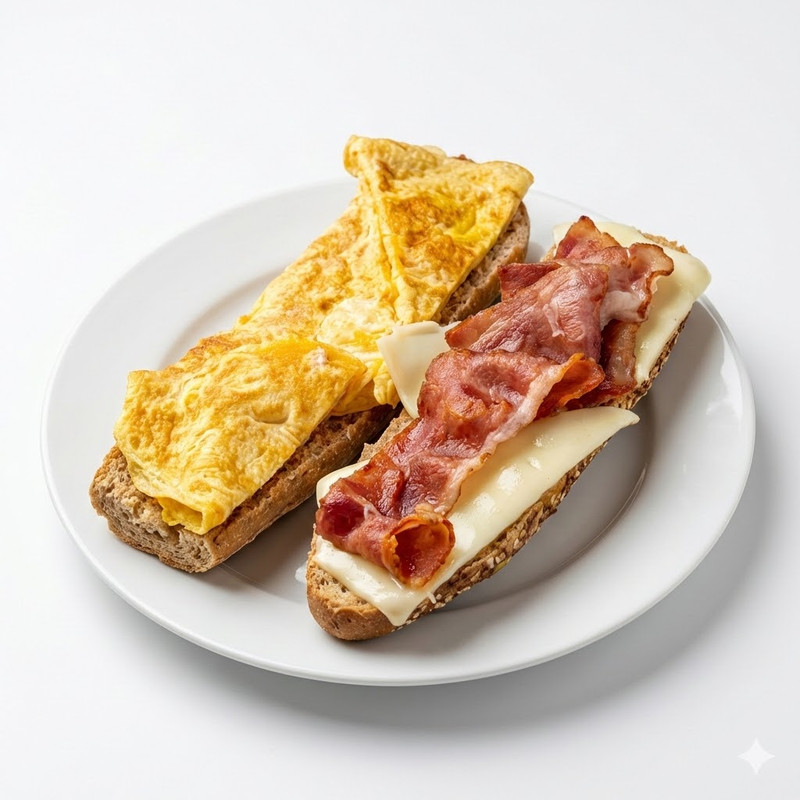 Tostada De Tortilla Francesa, Bacon y Queso