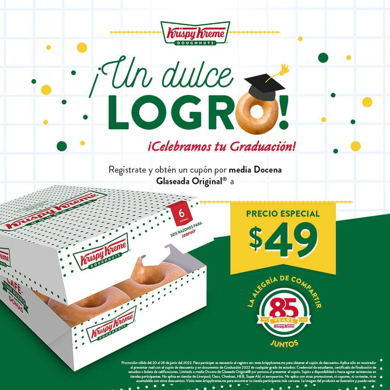 Krispy Kreme: Media docena Glaseada original en $49 presentando certificado de Graduación 