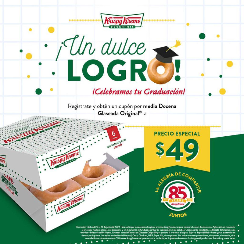 Krispy Kreme: Media docena Glaseada original en $49 presentando certificado de Graduación