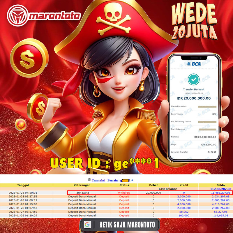 Bukti Kemenangan Member Marontoto Sebesar 20 JUTA