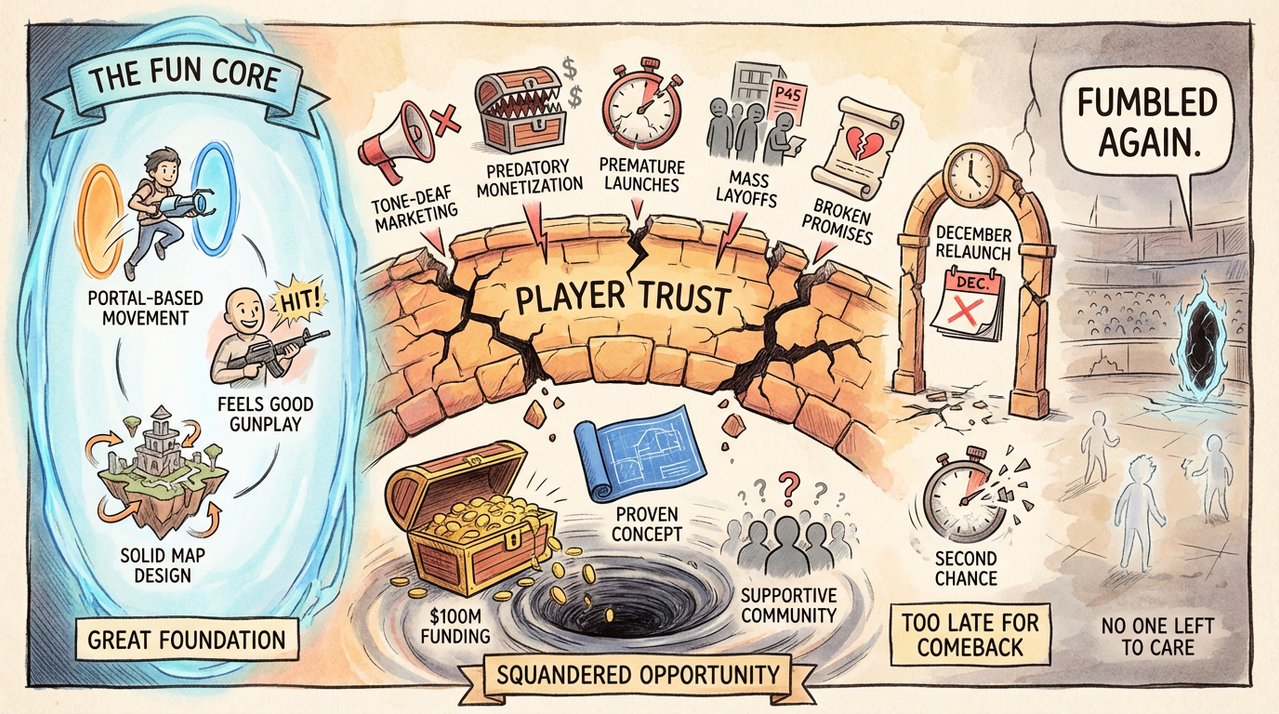 Splitgate Just Relaunched After Six Months - And It's Already Dead Again 1 Empty gaming arena with rows of computers and chairs