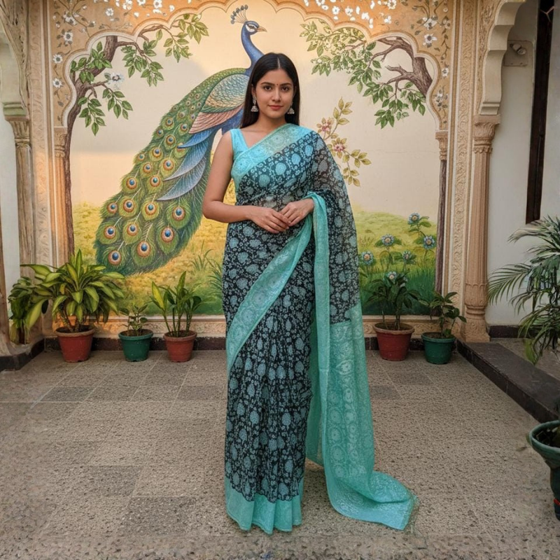 Handcrafted Chanderi Silk Saree | Luxurious, Lightweight & Traditionally Woven Design -3